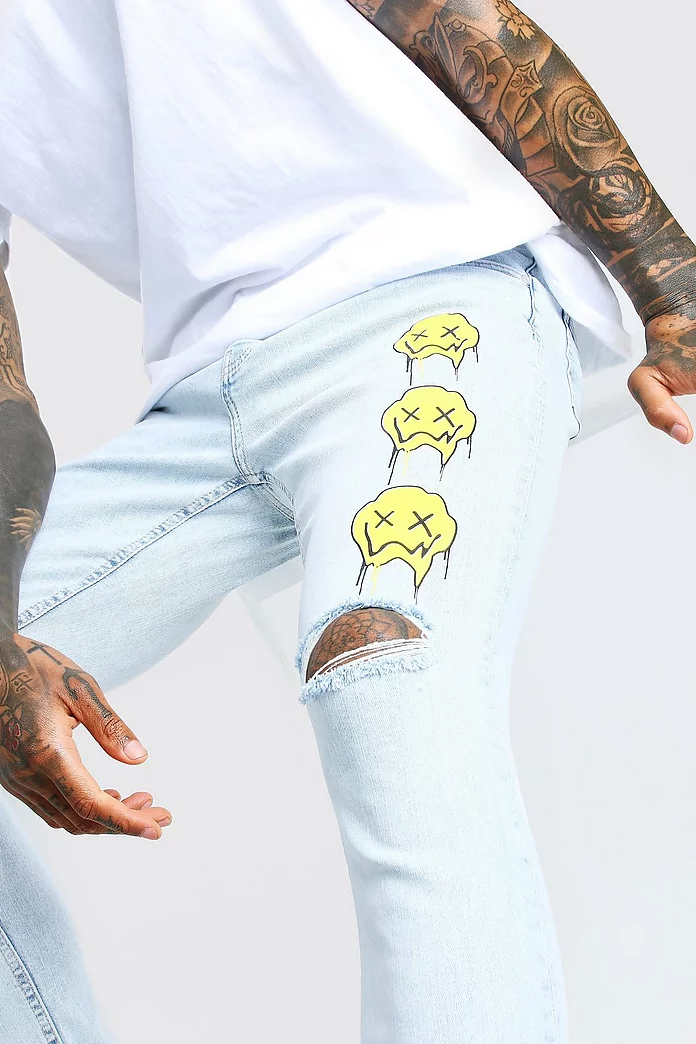 Skinny Stretch Jean With Drip Graphic Print | boohooMAN UK Skinny Stretch Jean With Drip Graphic Print | boohooMAN UK